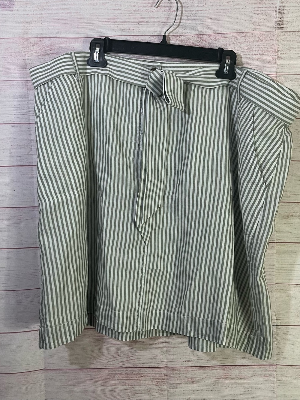 Talbots Plus Linen Cotton Blend Gray White Waist Tie Skirts Size 24W - Picture 1 of 7